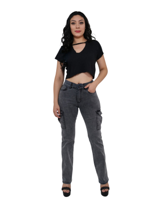 Jeans Cargo Recto Gris