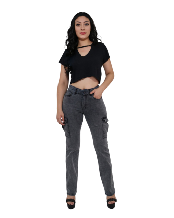 Jeans Cargo Recto Gris